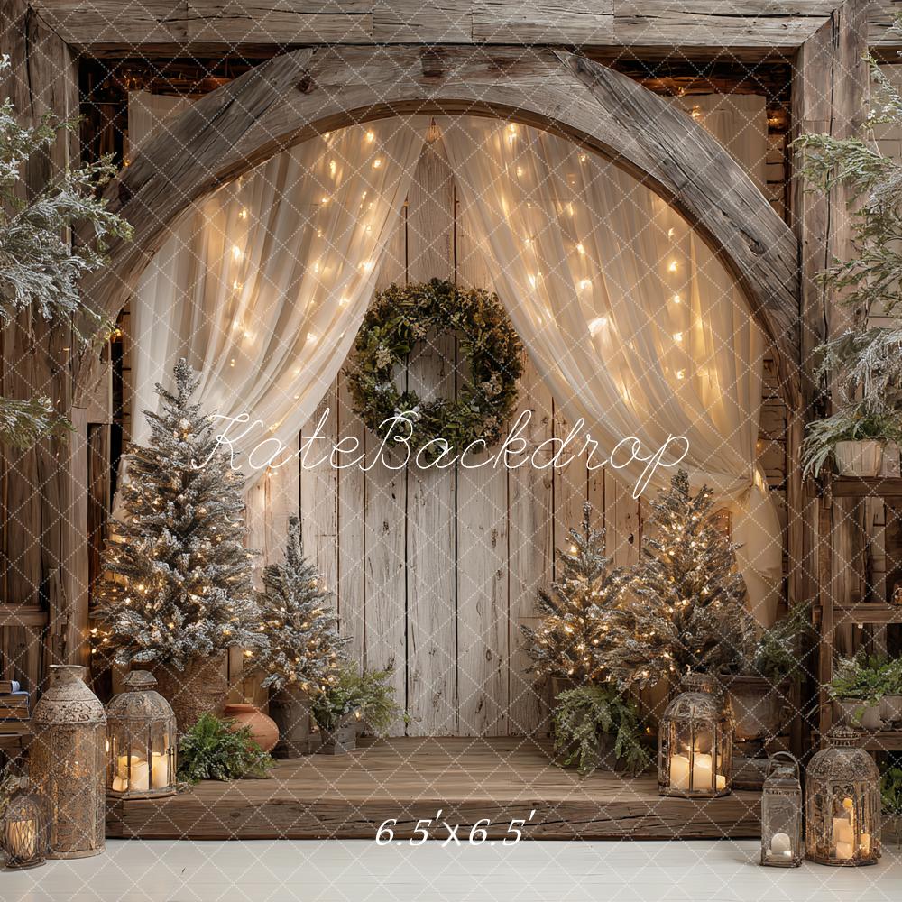Lightning Deals-C1 Kate Christmas Rustic Archway Trees Backdrop Designed by Ashley Paul