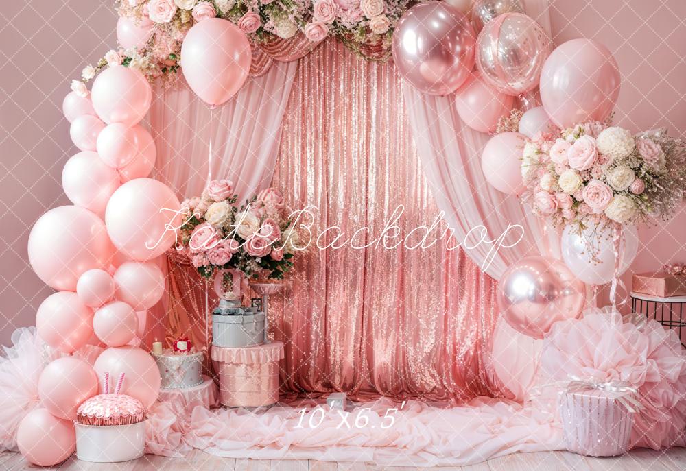 Kate Pink Balloon Birthday Fleece Backdrop Designed by Emetselch - Kate Backdrop AU