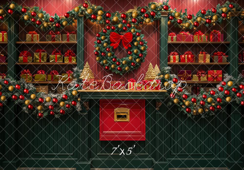 Kate Christmas Gift Wreath Garland Red Backdrop Designed by Mini MakeBelieve - Kate Backdrop AU