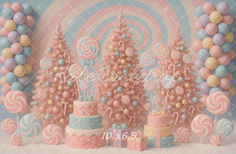 Kate Pink Christmas Trees Lollipops Backdrop Designed by Ashley Paul