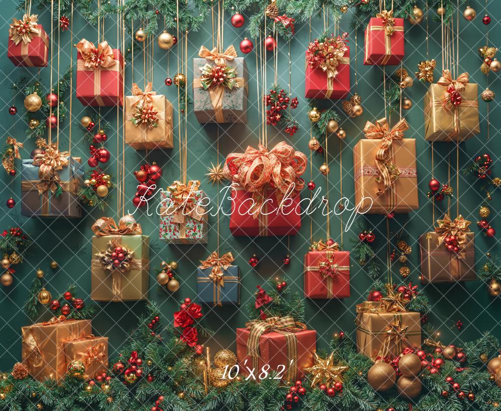 Kate Christmas Gift Boxes Green Backdrop Designed by Emetselch - Kate Backdrop AU