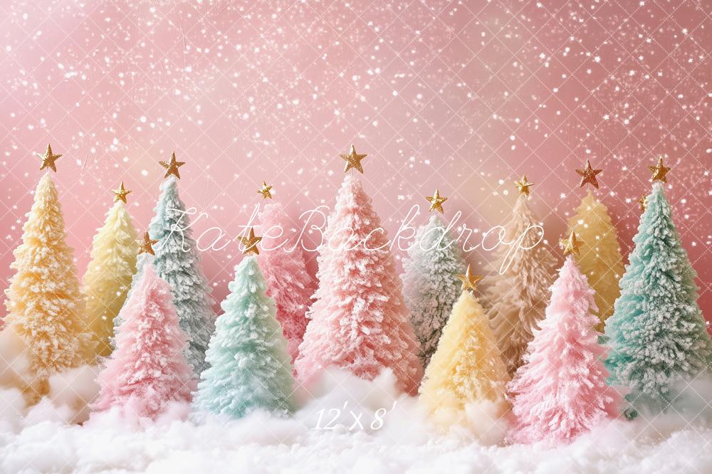 Kate Christmas Snowy Trees Pink Backdrop Designed by Patty Roberts
