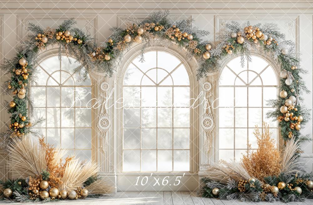 Kate Christmas Arched Windows Fleece Backdrop Designed by Emetselch - Kate Backdrop AU