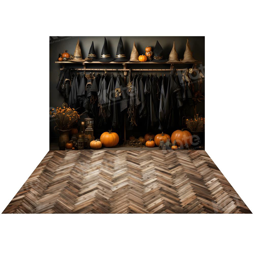 Kate Halloween Dresses Backdrop+Brown Wood Floor Backdrop for Photography