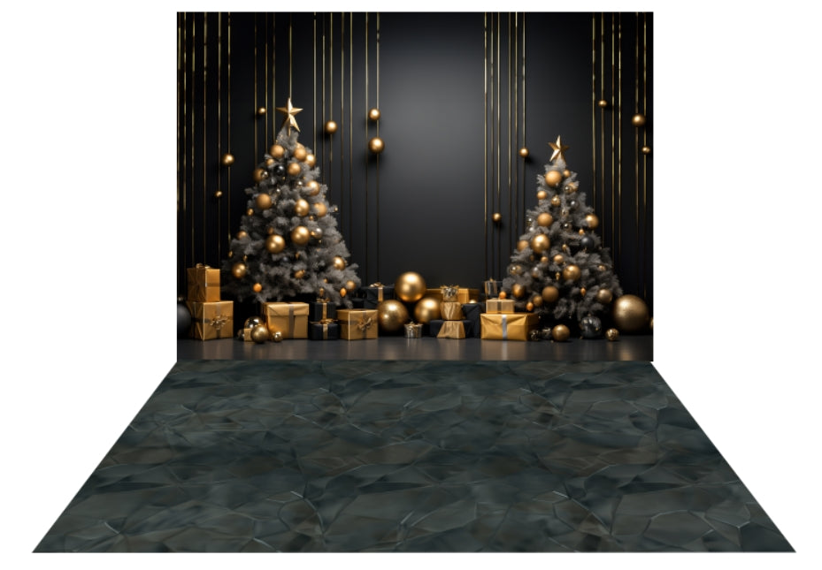 Kate Dark Christmas Tree and Wall Backdrop+Dark Abstract Texture Floor Backdrop for Photography