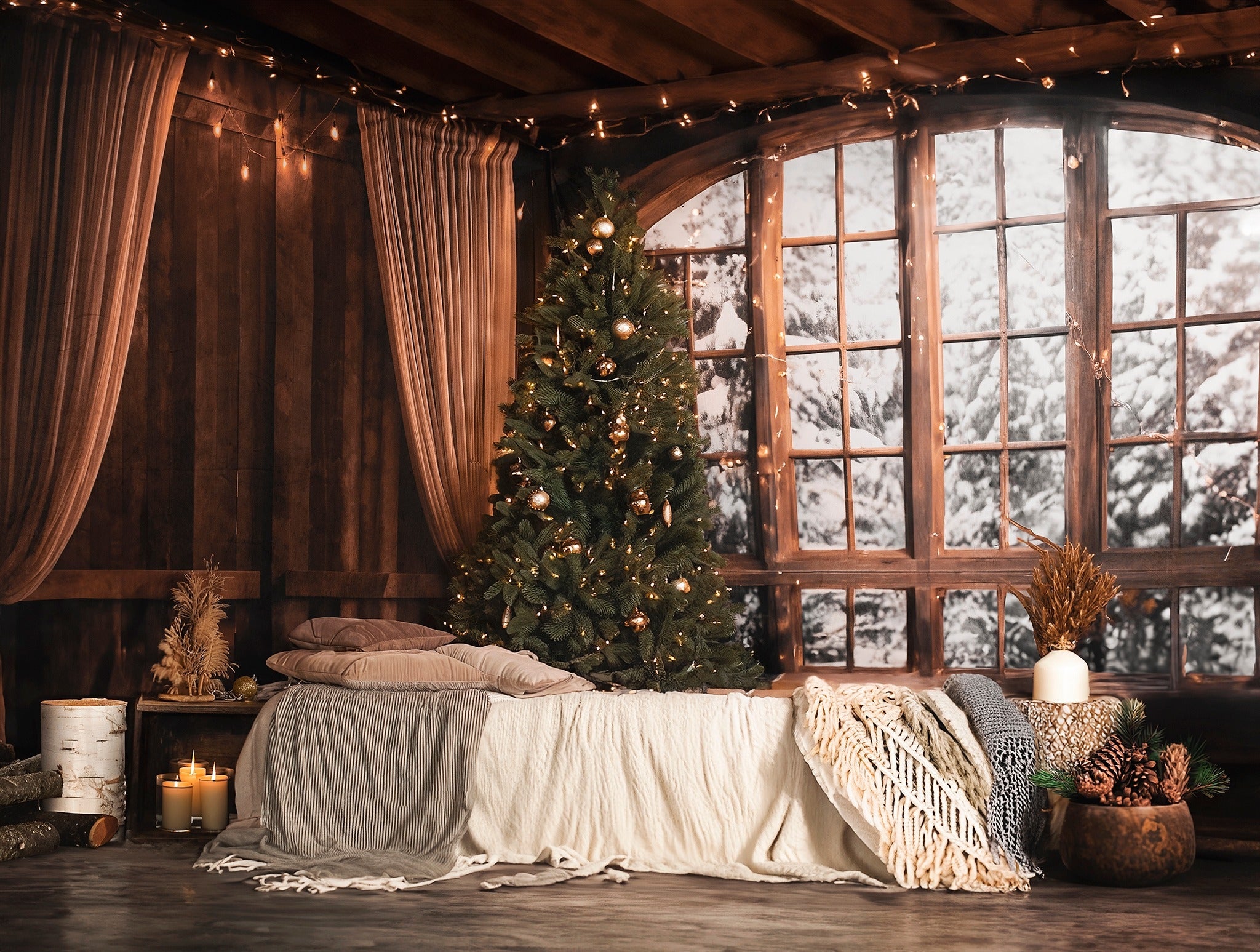 Kate Christmas Tree Winter Snow Wood Room Set(8ftx8ft&10ftx8ft&8ftx10ft) - Kate Backdrop AU