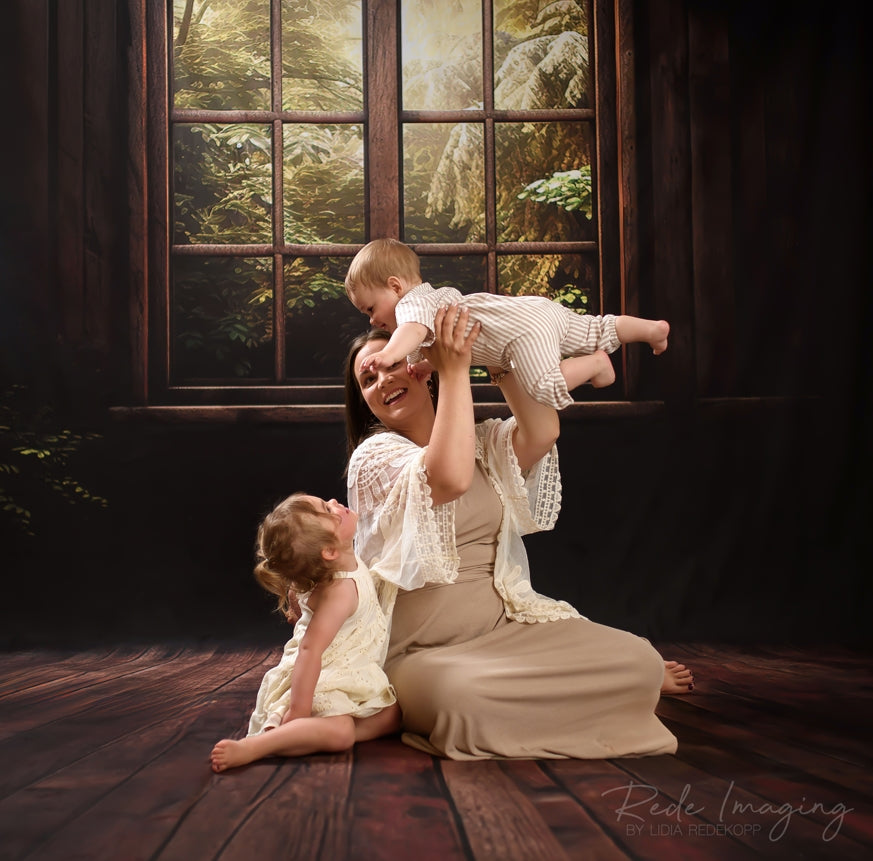 Kate Sweep Dark Wooden Cabin Window Backdrop Designed by Lidia Redekopp - Kate Backdrop AU