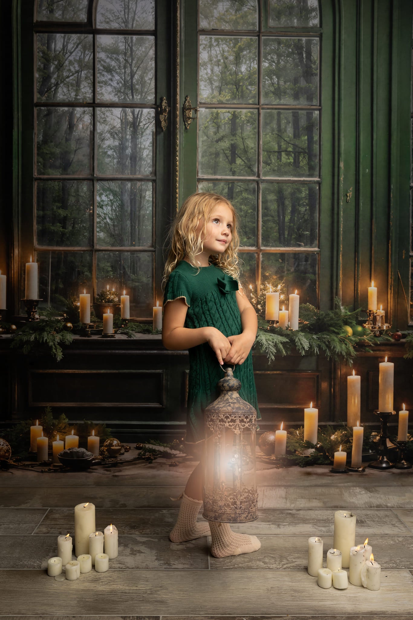 Kate Christmas Green Window Candle Backdrop Designed by Emetselch - Kate Backdrop AU