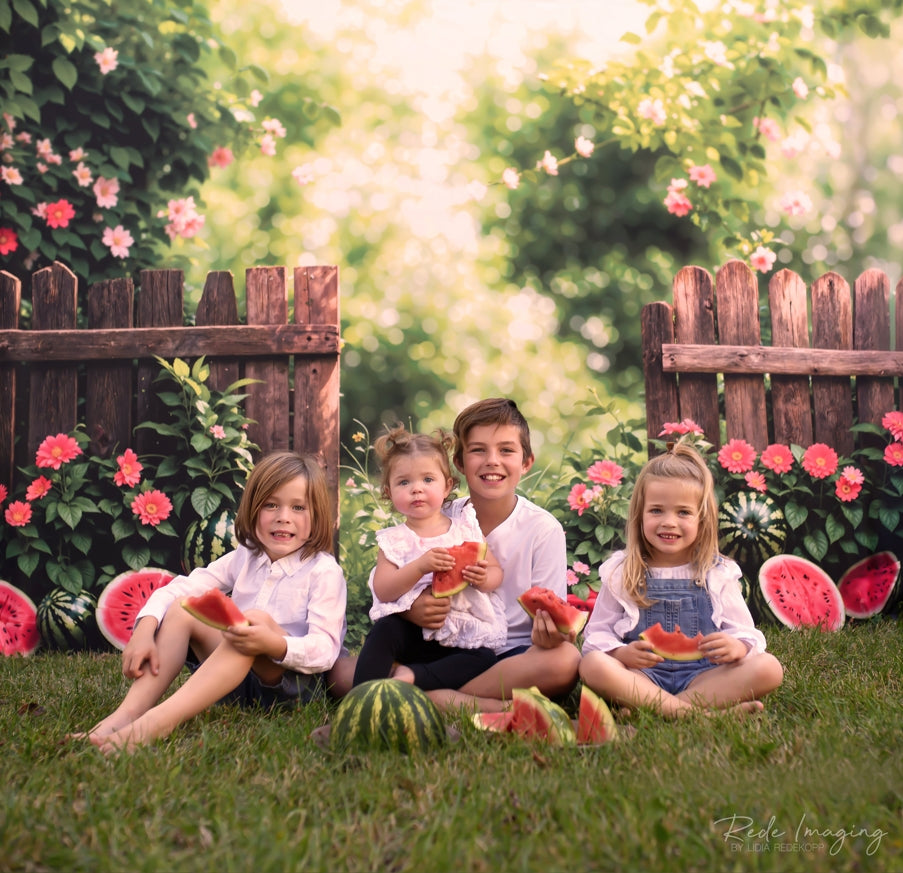 Kate Summer Watermelon Fence Backdrop Designed by Emetselch - Kate Backdrop AU
