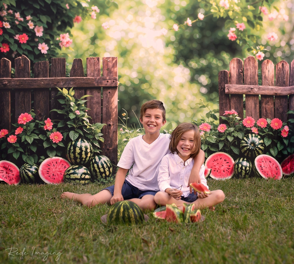 Kate Summer Watermelon Fence Backdrop Designed by Emetselch - Kate Backdrop AU