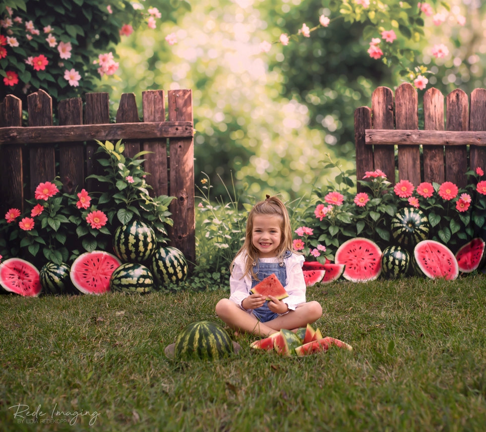 Kate Summer Watermelon Fence Backdrop Designed by Emetselch - Kate Backdrop AU