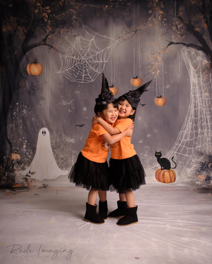 Kate Sweep Halloween Cartoon Ghost Spider Web Backdrop Designed by Lidia Redekopp