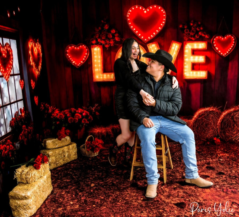 Kate Valentine Love Lights Rustic Room Set (8ftx8ft&10ftx8ft&8ftx10ft) - Kate Backdrop AU
