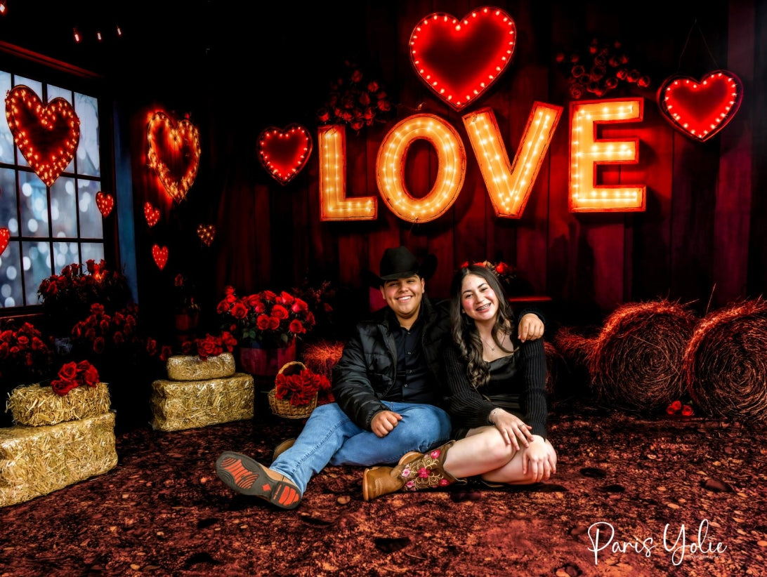 Kate Valentine Love Lights Rustic Room Set (8ftx8ft&10ftx8ft&8ftx10ft) - Kate Backdrop AU