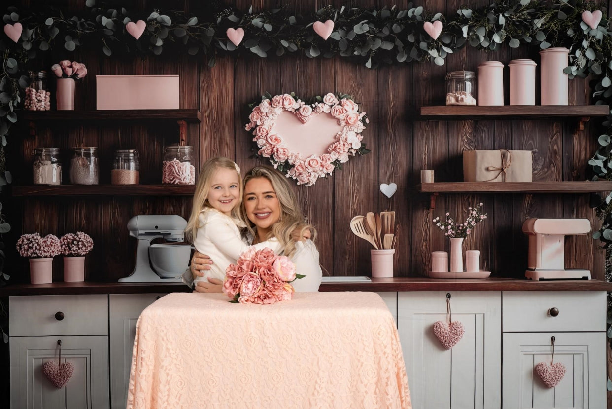 Kate Valentine's Day Pink Kitchen Hearts Backdrop Designed by Patty Roberts - Kate Backdrop AU