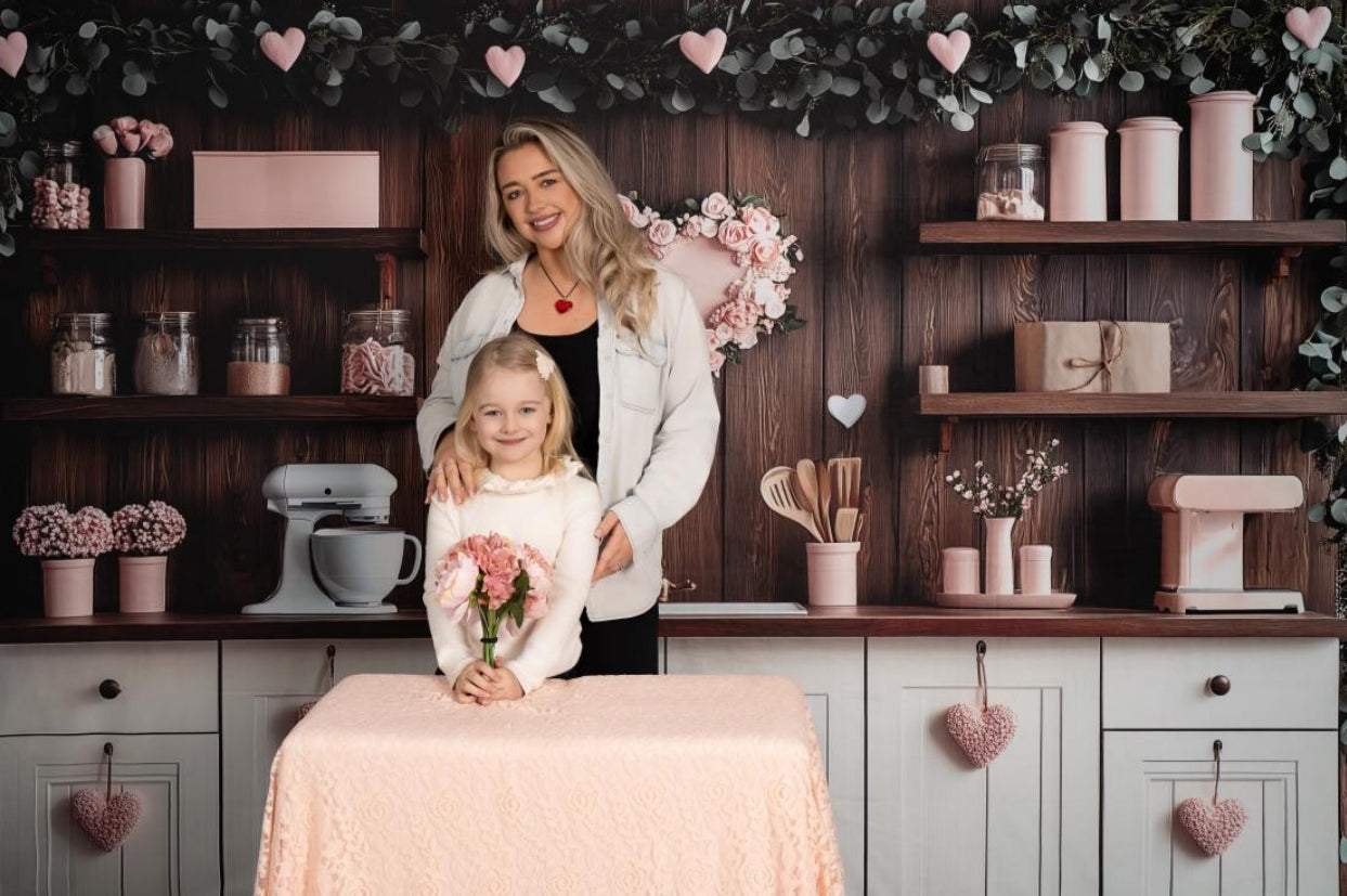 Kate Valentine's Day Pink Kitchen Hearts Backdrop Designed by Patty Roberts - Kate Backdrop AU