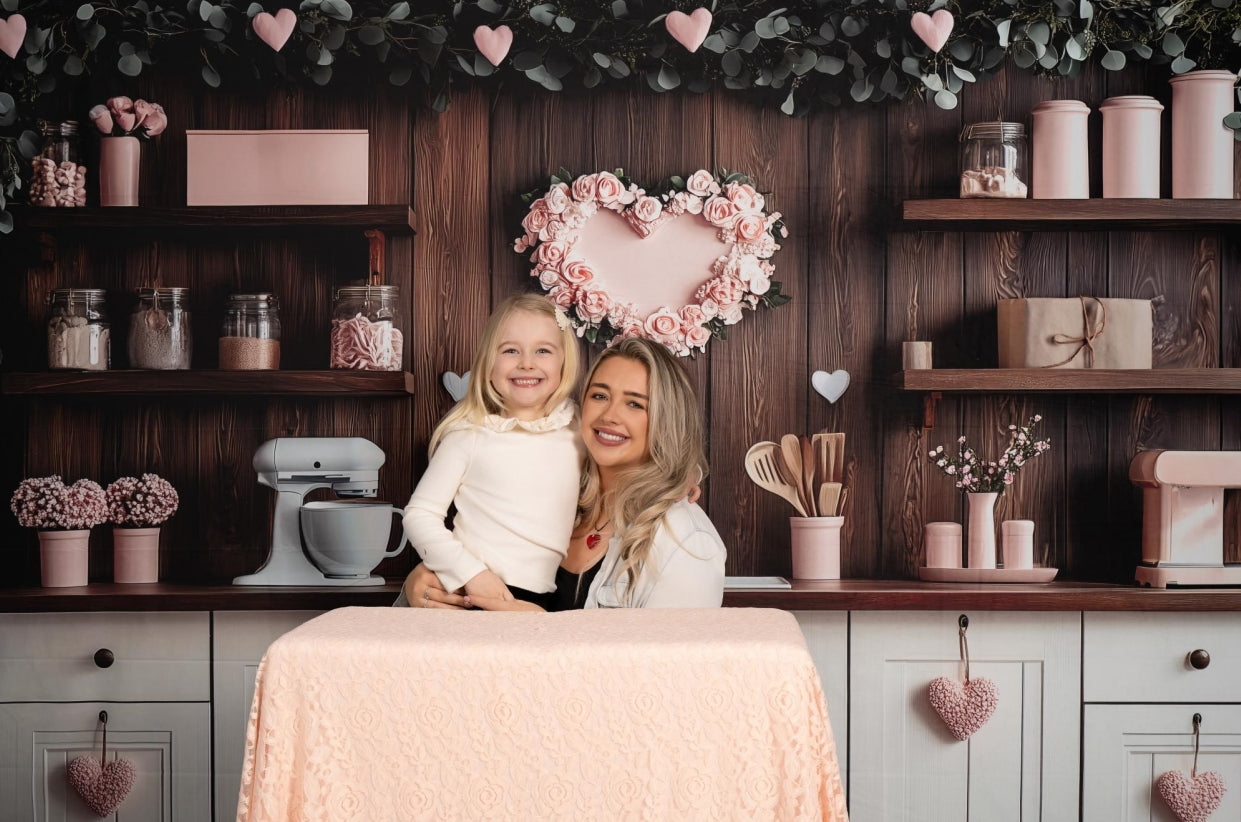 Kate Valentine's Day Pink Kitchen Hearts Backdrop Designed by Patty Roberts - Kate Backdrop AU