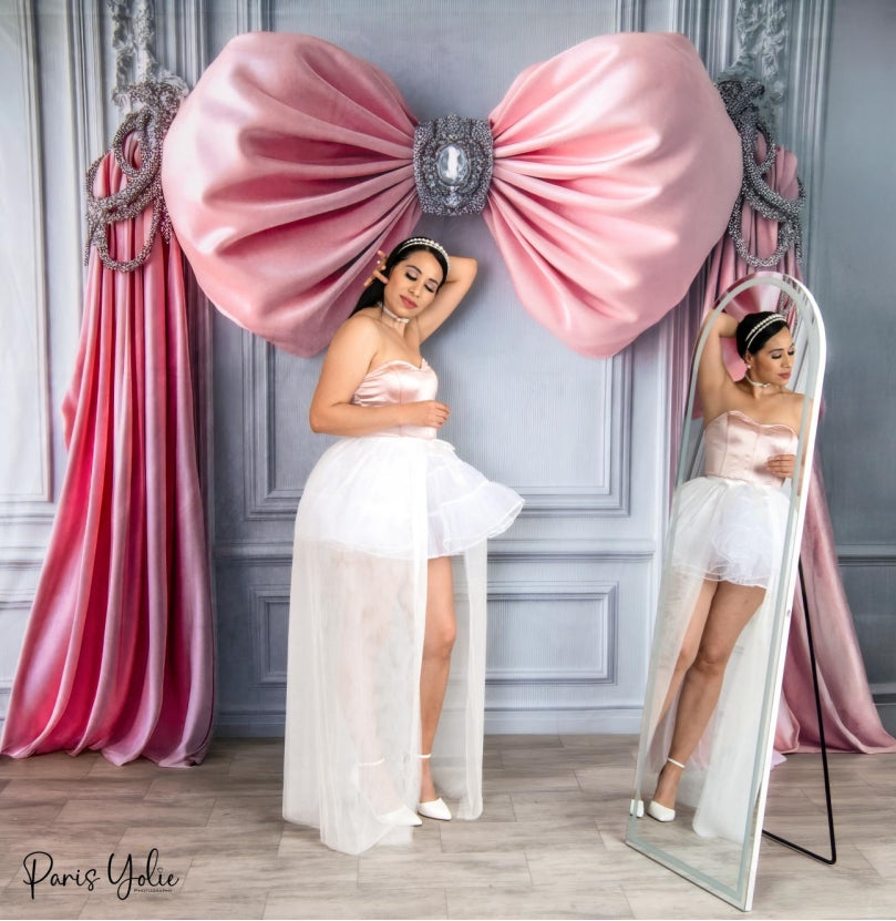 LONSALE Kate Pink Bow Drapery Retro Backdrop Designed by Mini MakeBelieve