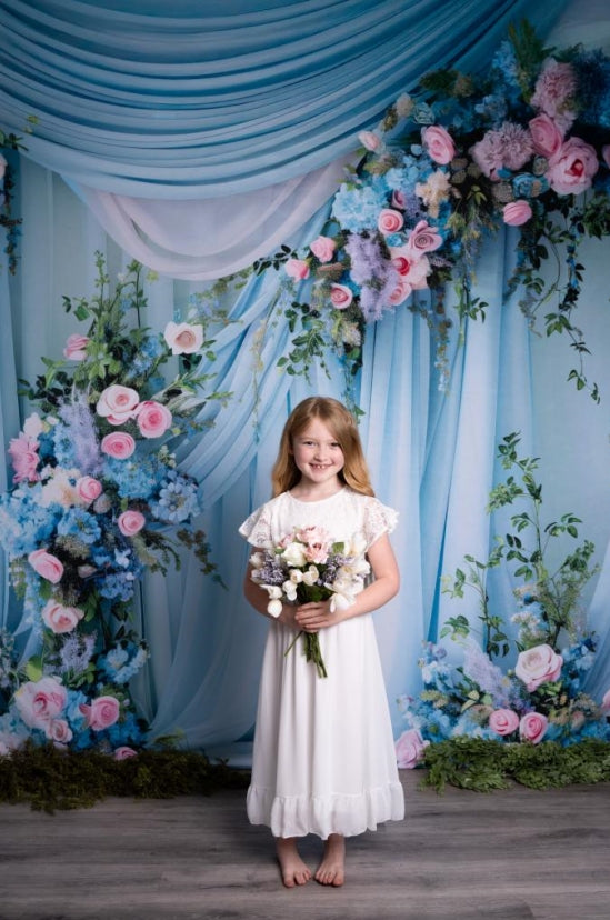 Kate Blue Wall and Flowers Backdrop Designed by Patty Robert - Kate Backdrop AU