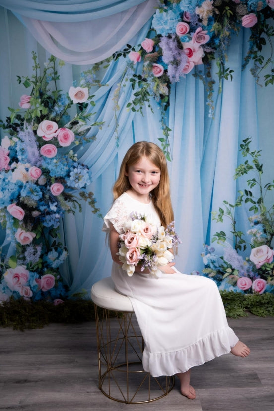 Kate Blue Wall and Flowers Backdrop Designed by Patty Robert - Kate Backdrop AU