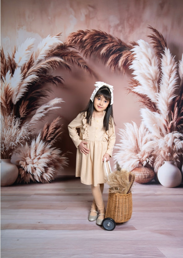 Kate Fleece Boho Floral Arch Beige Backdrop Designed by Emetselch