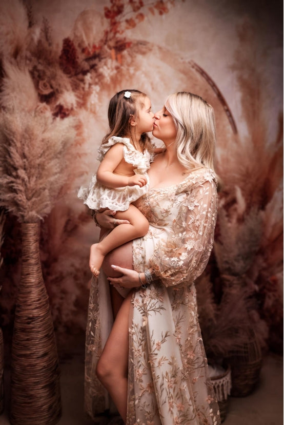 Kate Warm Neutral Boho Dried Florals Arch Backdrop Designed by Mandy Ringe Photography - Kate Backdrop AU