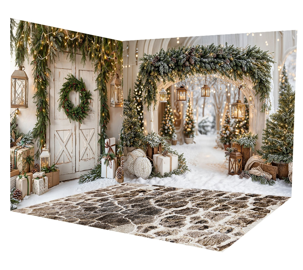Kate Christmas Arch Snow Barn Door Stone Floor Room Set