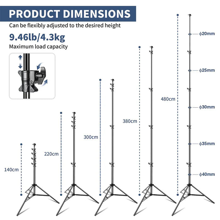Kate Heavy Duty Light Stand Tripod - 15.7ft Air Cushioned Aluminum Alloy Lighting Stand with 2 Sandbags & 1/4"-3/8" Adapter 9.46lb Load for Photography