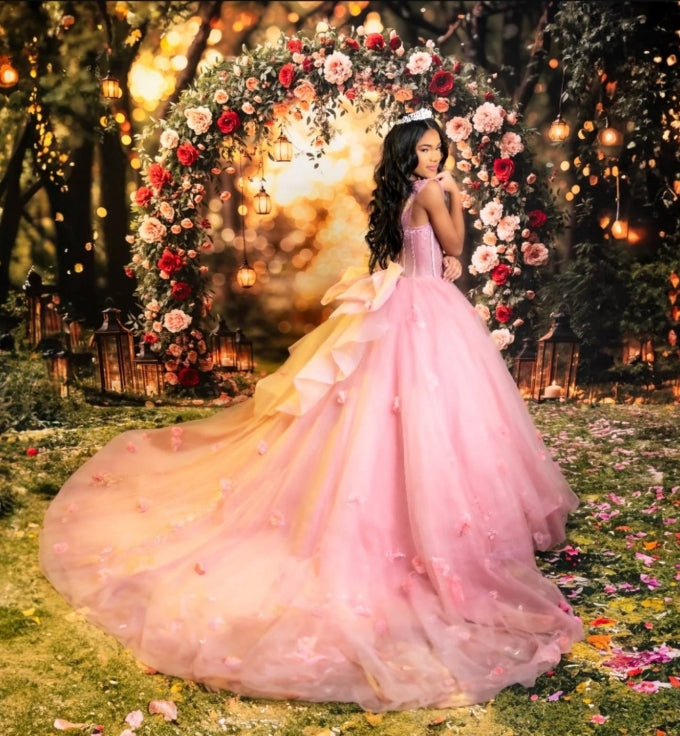 Kate Valentine Flower Arch Backdrop+Spring Floral Pathway Grass Floor Backdrop