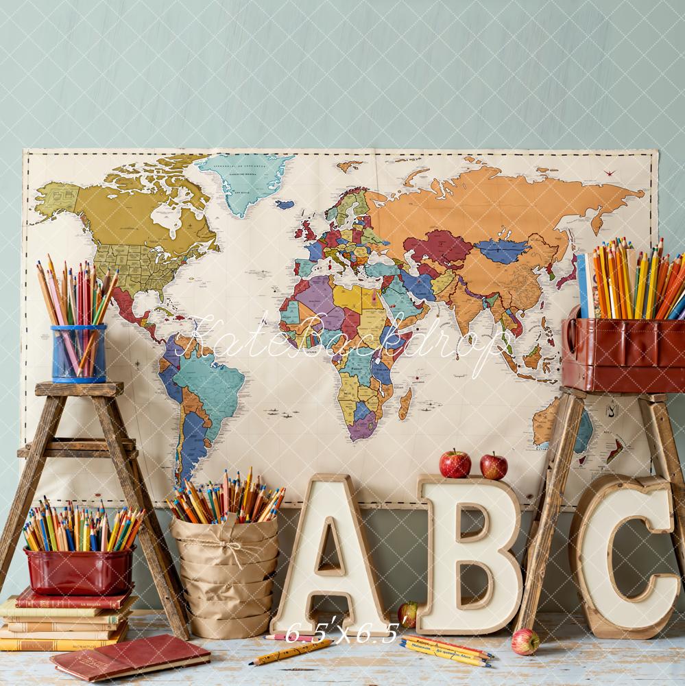 Kate Back To School World Map Backdrop Designed by Emetselch - Kate Backdrop AU