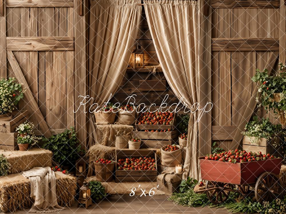Kate Barn Wood Strawberries Fleece Backdrop Designed by Emetselch