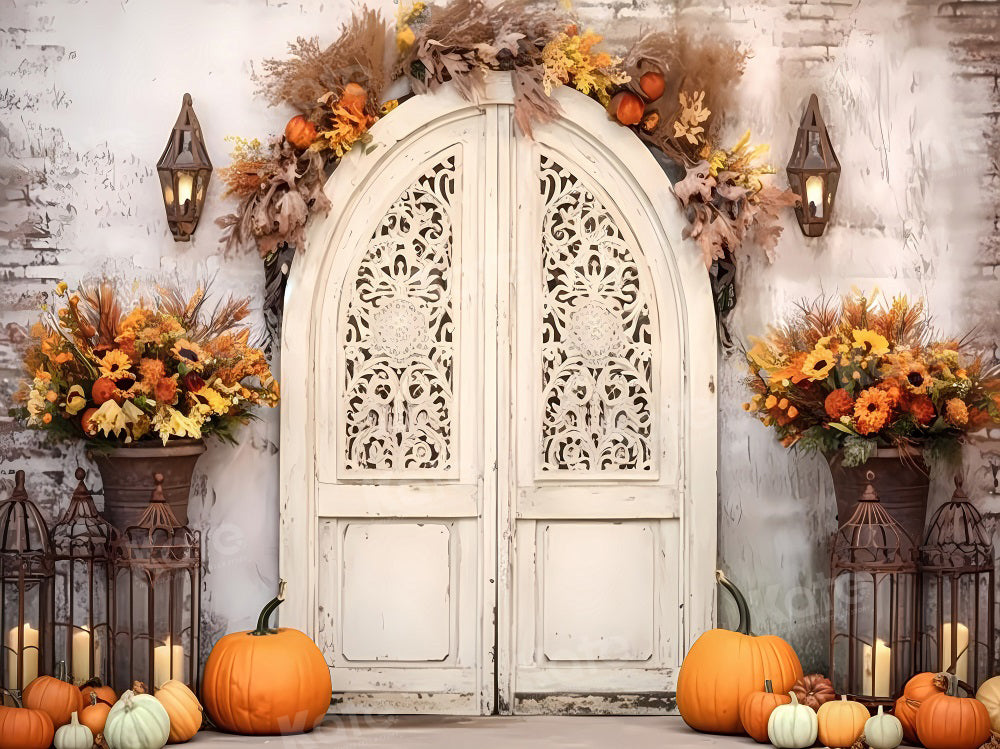 Kate Autumn Pumpkins Vintage Door Backdrop Designed by Emetselch - Kate Backdrop AU