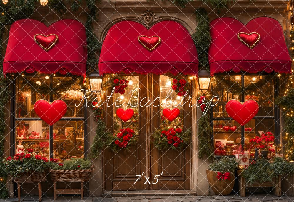 Kate Valentines Red Hearts Shopfront Backdrop Designed by Emetselch