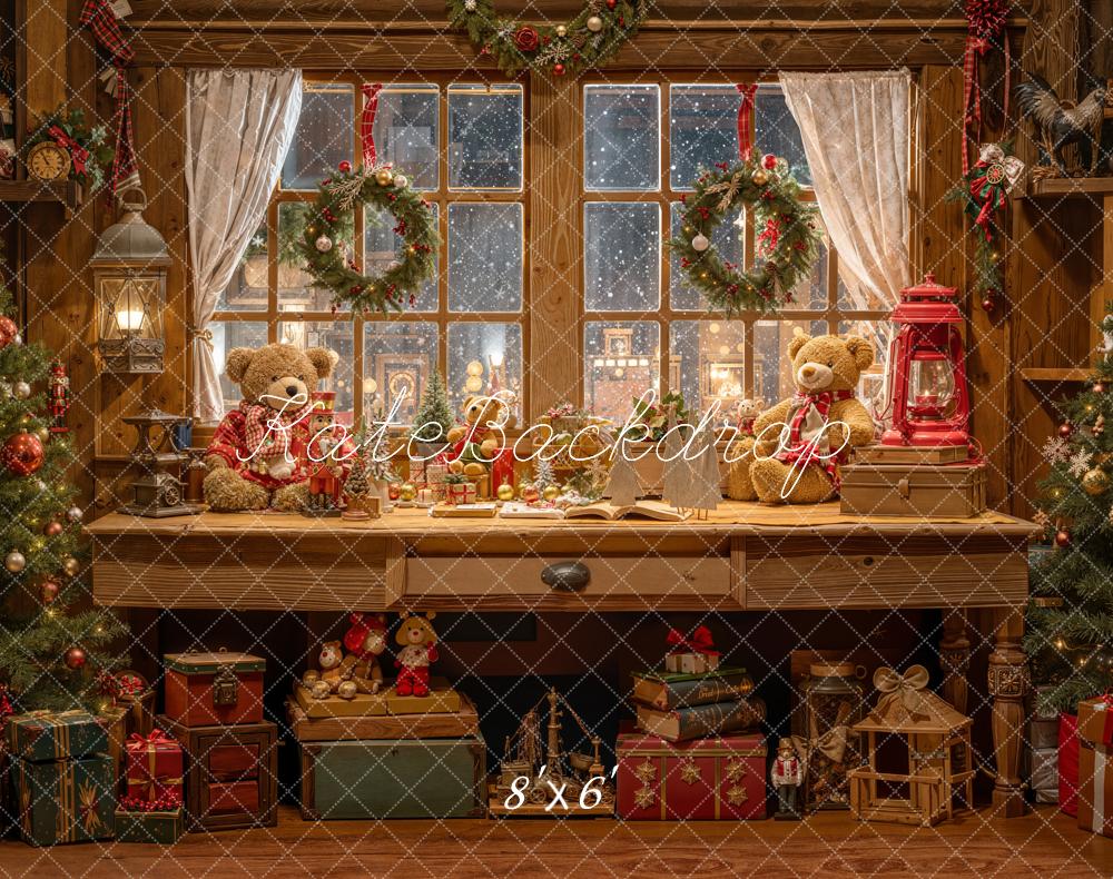 Kate Christmas Teddy Bears Window Fleece Backdrop Designed by Emetselch - Kate Backdrop AU