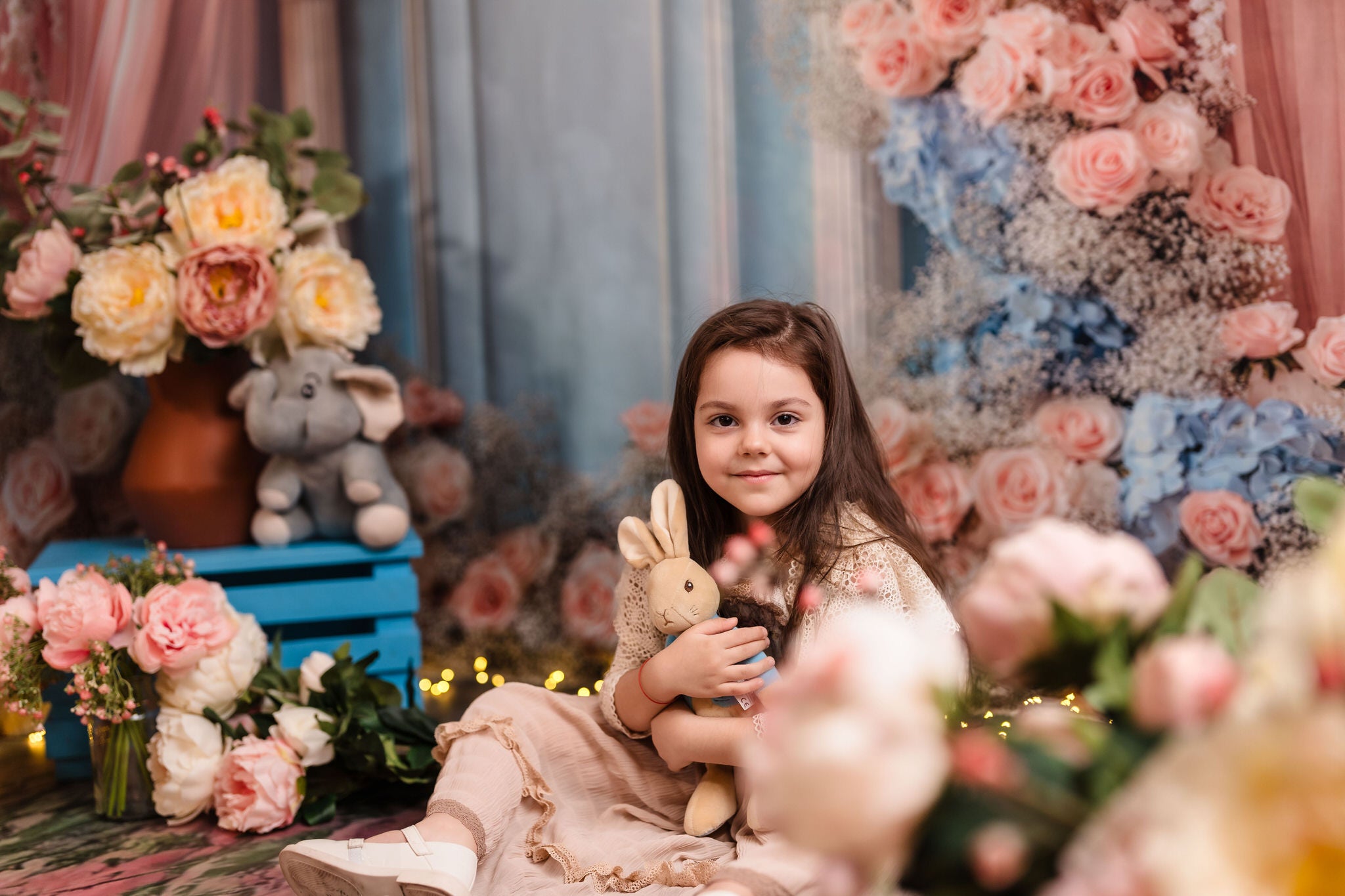 Kate Dreamy Floral Arch Pink Blue Backdrop Designed by Mini MakeBelieve