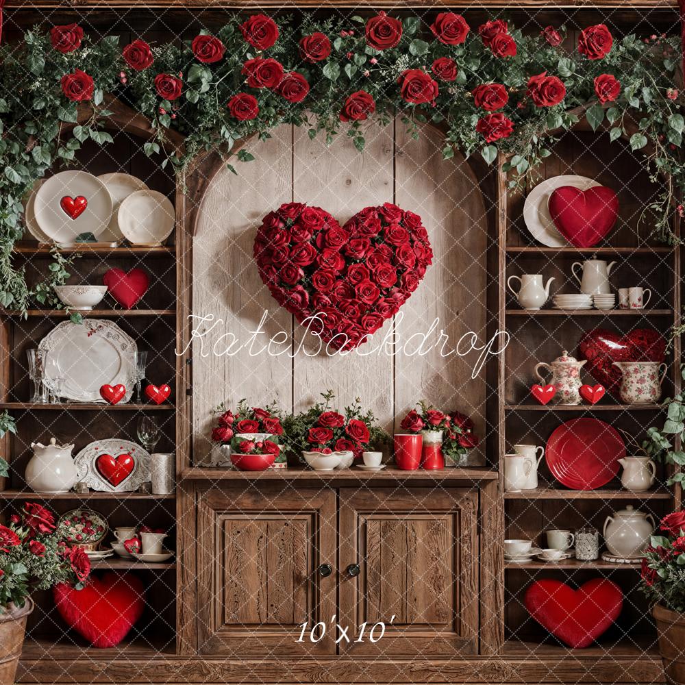 Kate Valentines Heart Red Roses Cabinet Backdrop Designed by Emetselch