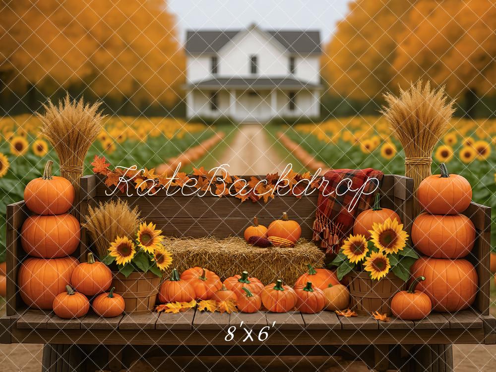 Kate Autumn Pumpkins Sunflowers Hay Backdrop Designed by Mini MakeBelieve - Kate Backdrop AU