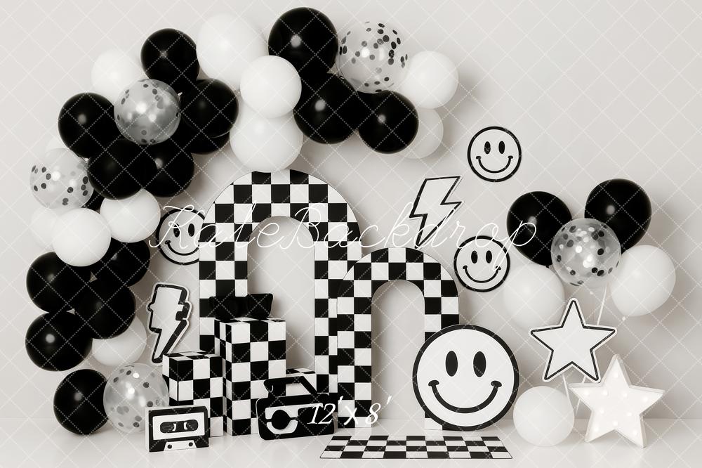 Kate Black White Checkered Balloons Backdrop Designed by Patty Roberts