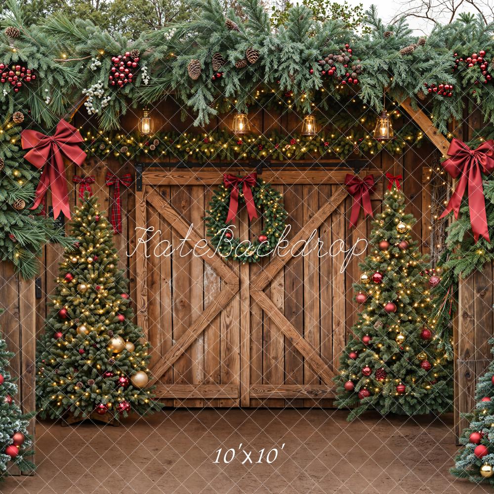Kate Christmas Trees Barn Door Backdrop Designed by Emetselch - Kate Backdrop AU