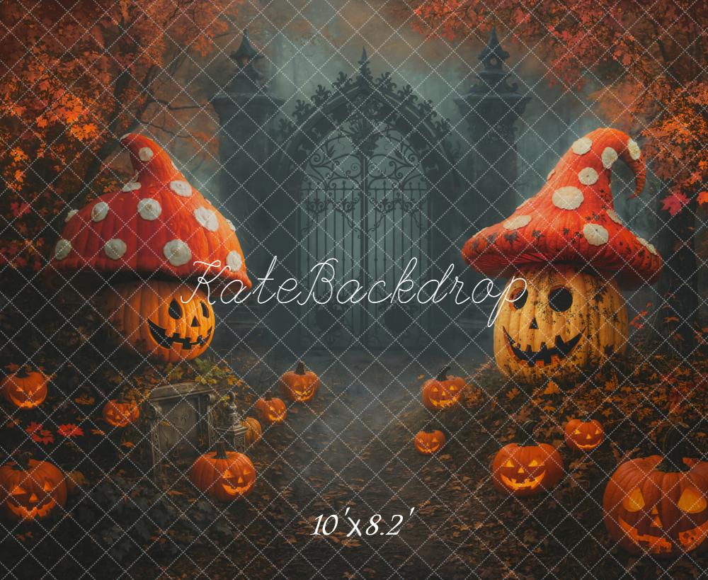 Kate Halloween Jack O Lanterns Mushroom Gate Backdrop Designed by Chain