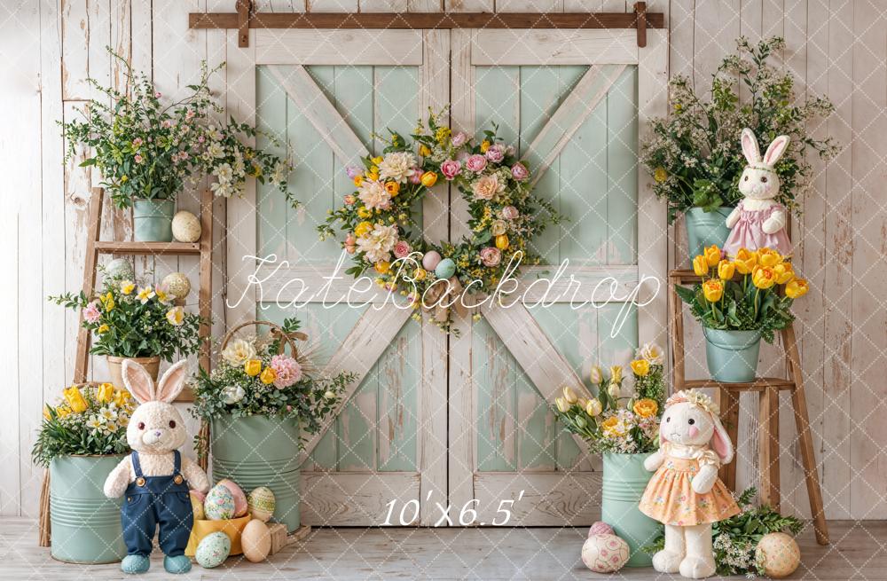 Kate Easter Bunny Flowers Eggs Barn Doors Backdrop Designed by Chain