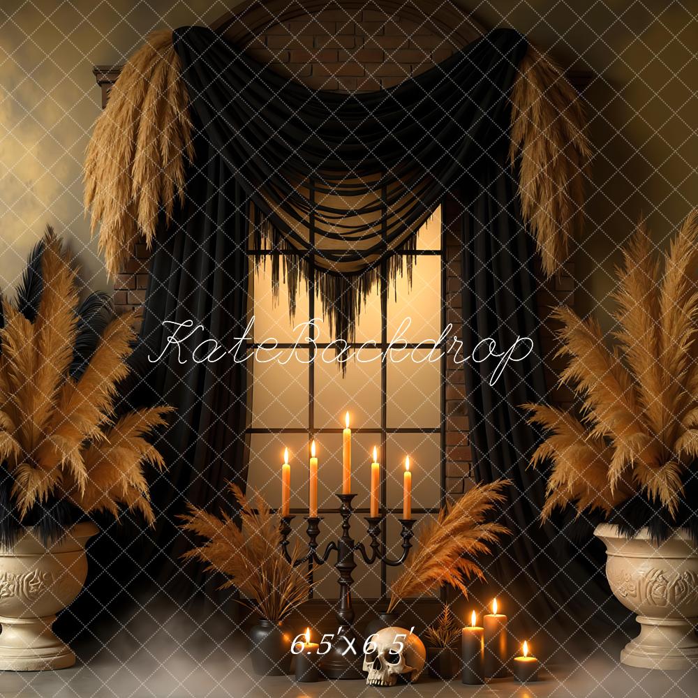 Kate Halloween Pampas Grass Skull Candles Backdrop Designed by Mini MakeBelieve