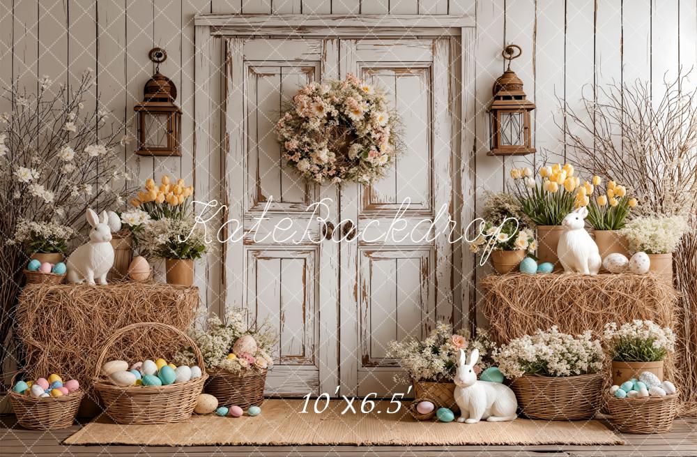 Kate Easter Bunny Eggs Vintage Door Fleece Backdrop Designed by Emetselch