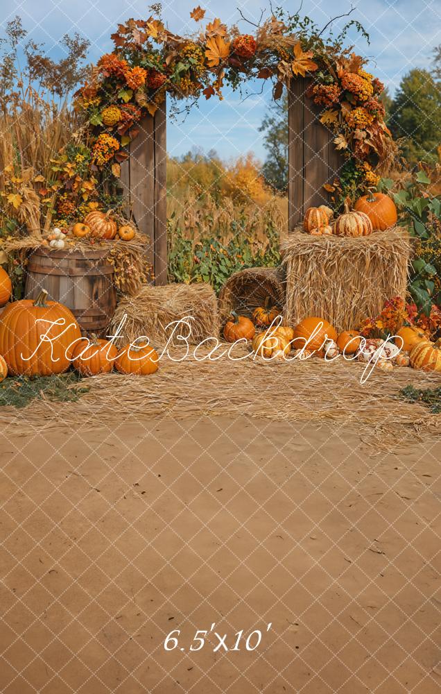 Kate Autumn Pumpkins Hay Fleece Backdrop Designed by Emetselch - Kate Backdrop AU
