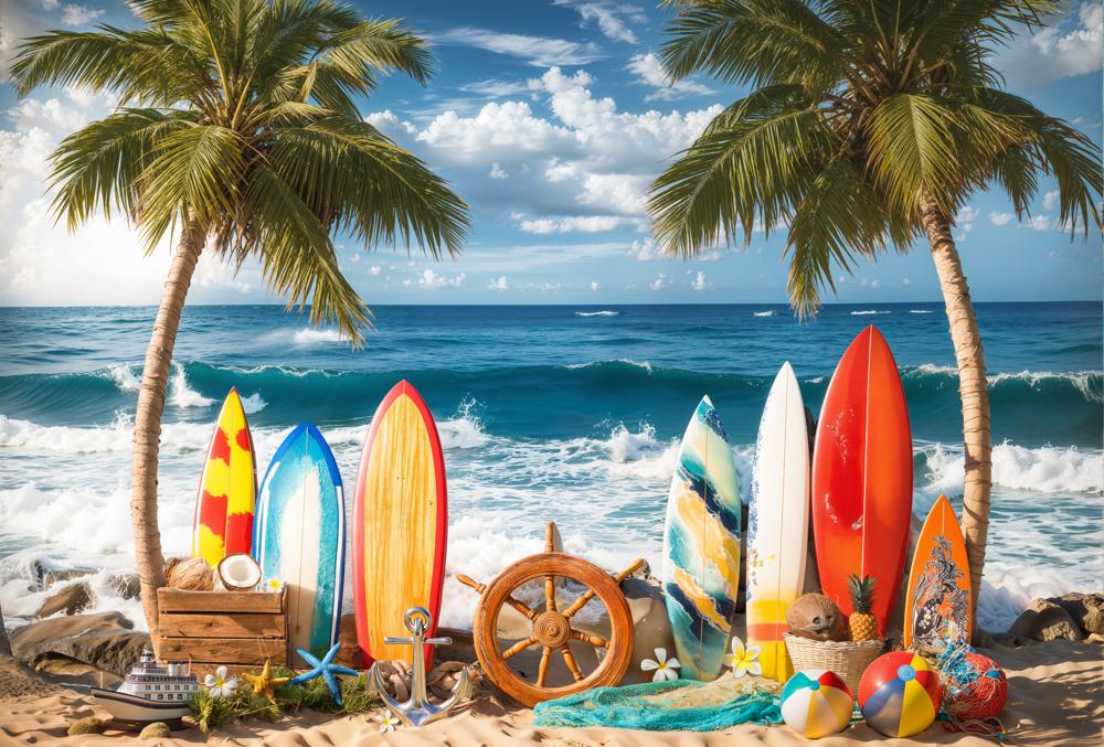 Kate Summer Surfboards Palm Trees Ocean Fleece Backdrop Designed by Emetselch