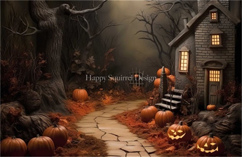Kate Halloween Spooky Tree Pumpkins Backdrop Designed by Happy Squirrel Design - Kate Backdrop AU