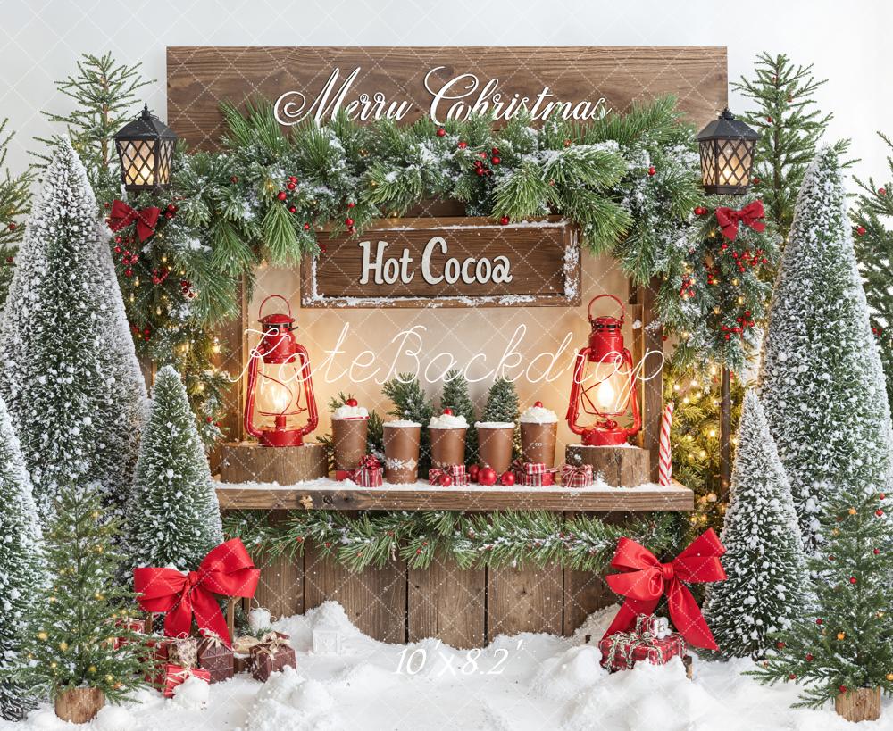 Kate Christmas Hot Cocoa Stand Snowy Trees Backdrop Designed by Emetselch - Kate Backdrop AU