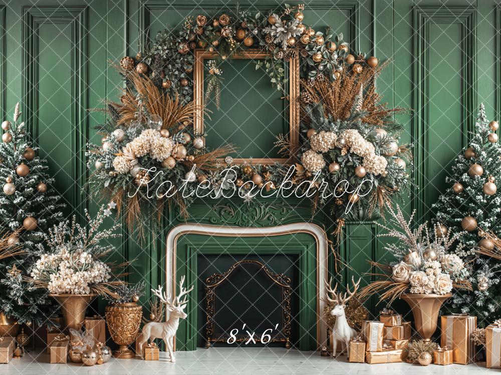 Kate Christmas Green Fireplace Backdrop Designed by Emetselch - Kate Backdrop AU