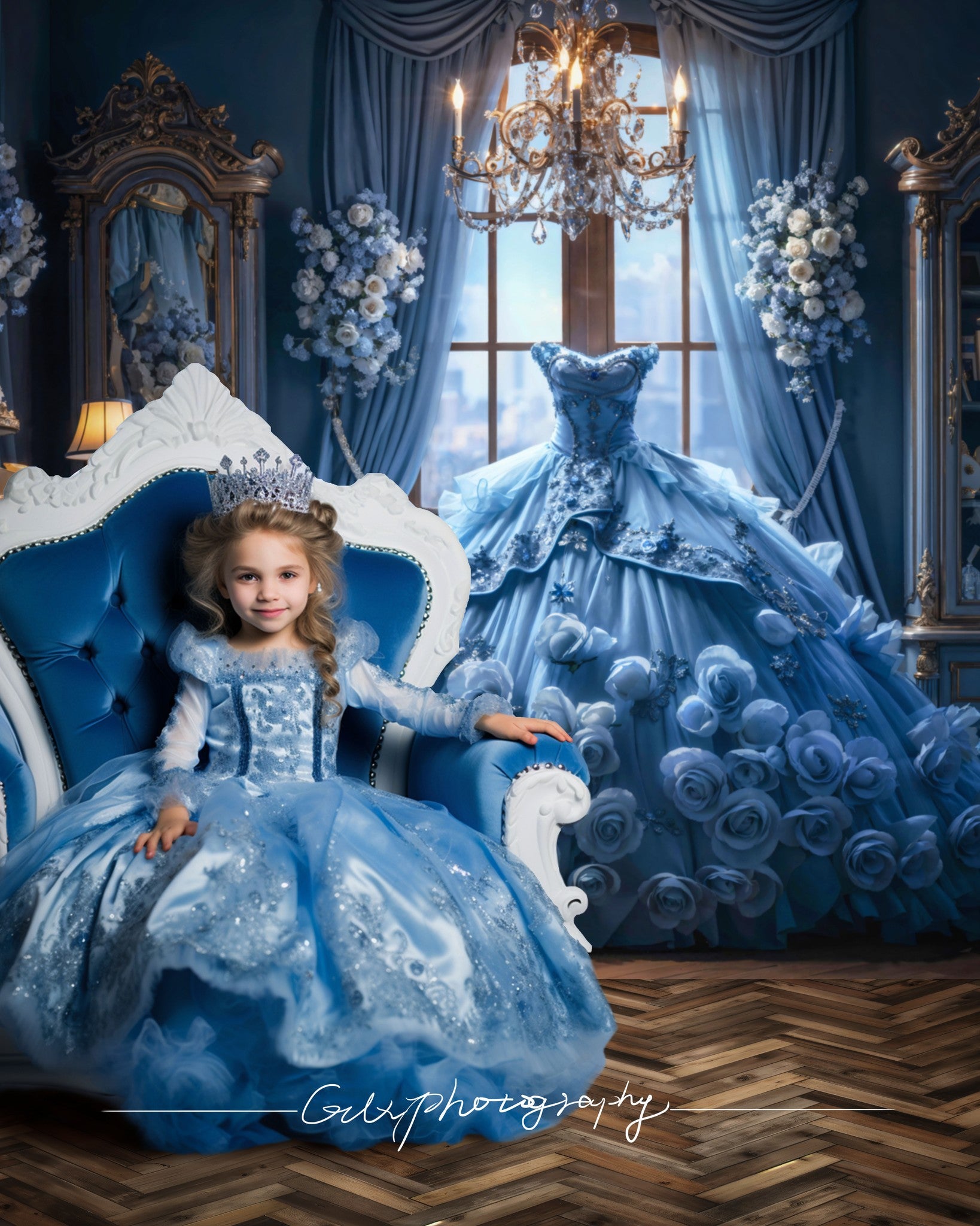 Kate Blue Dress Bedroom Backdrop Flower Designed by GQ - Kate Backdrop AU