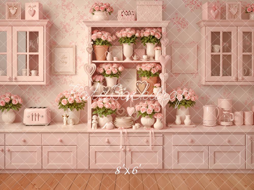 Kate Pink Kitchen Flowers Shelf Decor Backdrop Designed by Emetselch